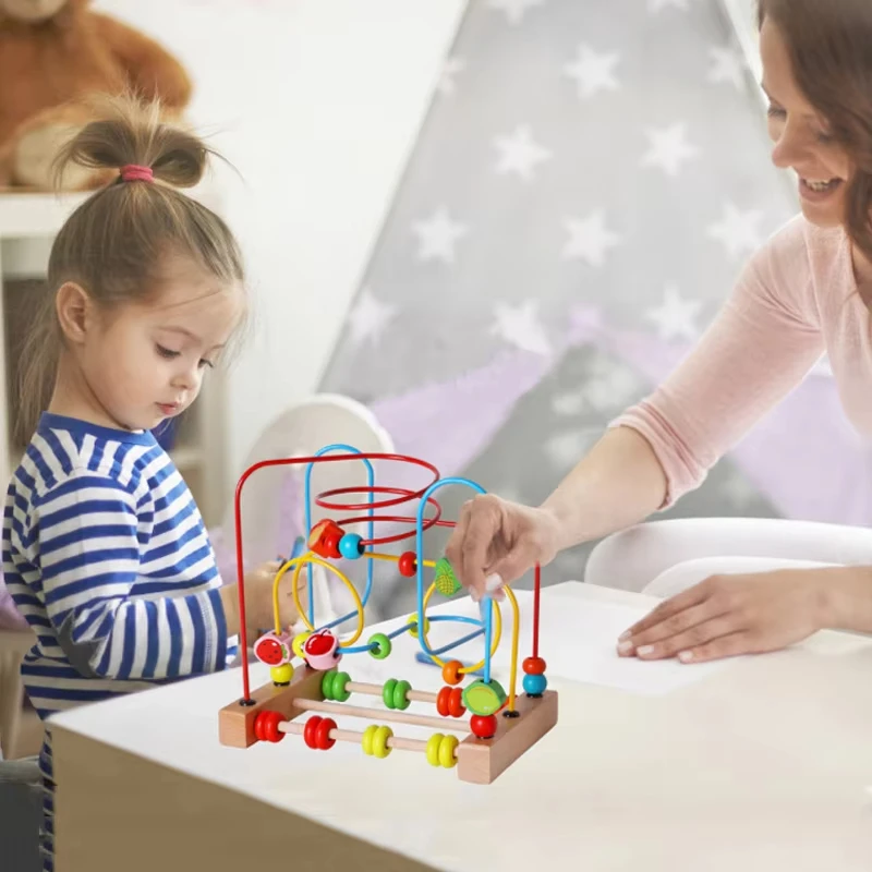 Big Montessori Wooden Toys Kids Circles Bead Wire Maze Roller Coaster Toddler Early Educational Puzzles Toy for Children infant 5