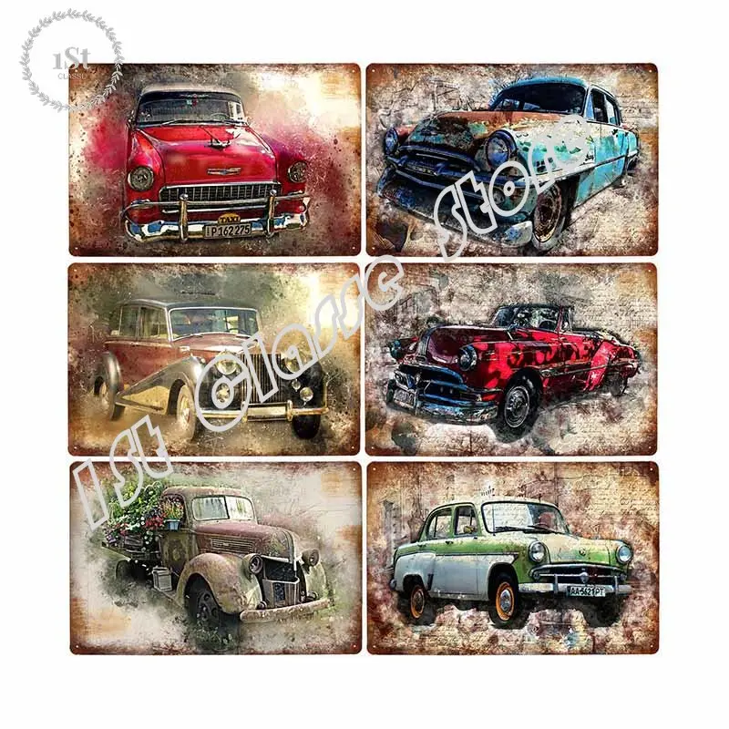 

Shabby Chic Vintage Car Decoratio Poster Metal Plate Sign Garage Bar Club Plaque Wall Art Iron Paintin Decor Accessories 20x30CM