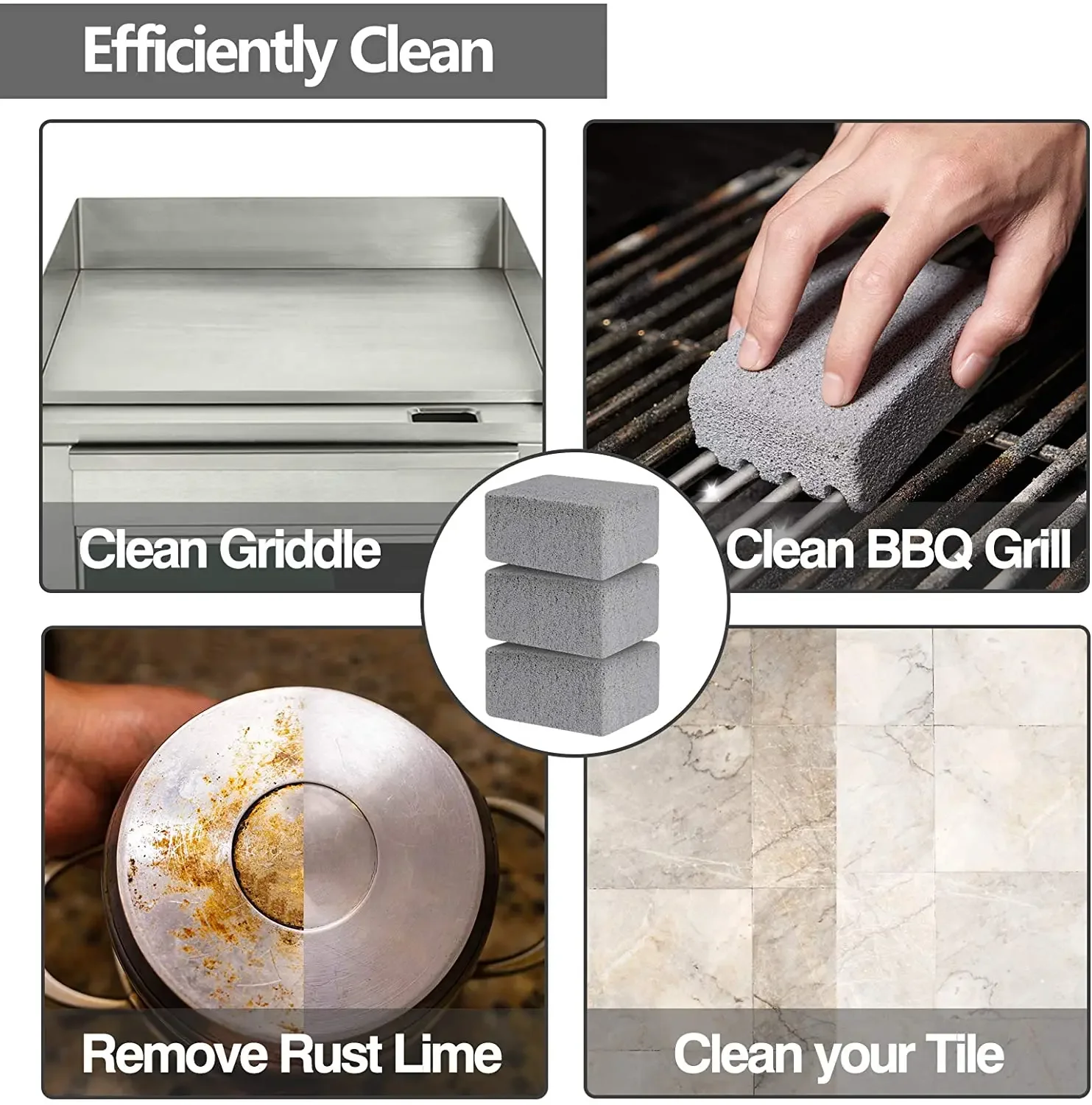 3pcs Grill Clean Brick Grill Stone Cleaning Block for Flat Top Grills Griddles Grate and Grate Cleaner Effectively Remove