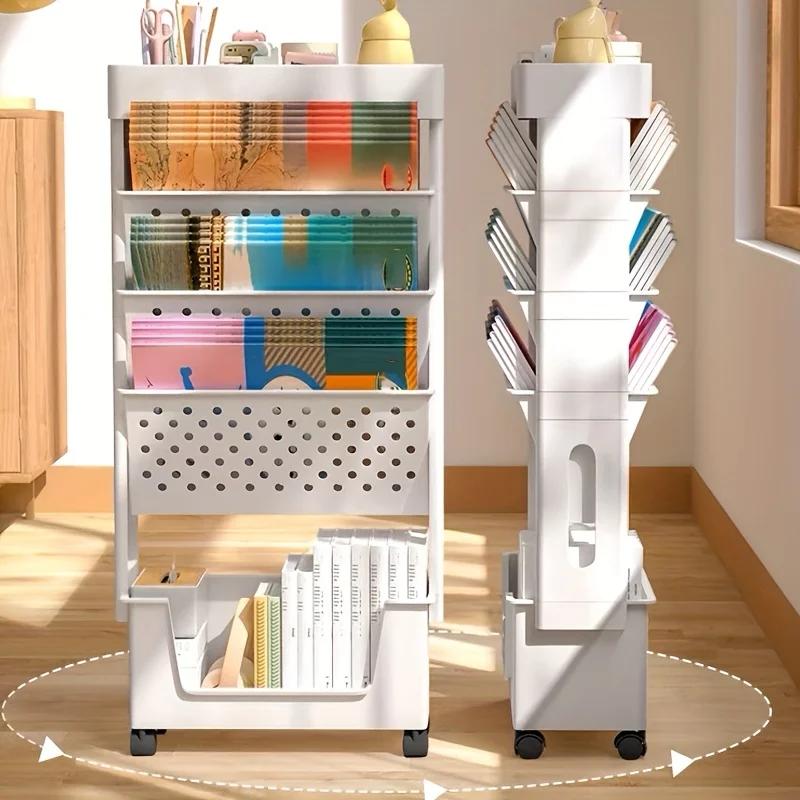 5-Tier Removable Magazine Newspaper Storage Rack, Book Storage Rack With Wheels, Tableside Bookshelf, Suitable For School, Class