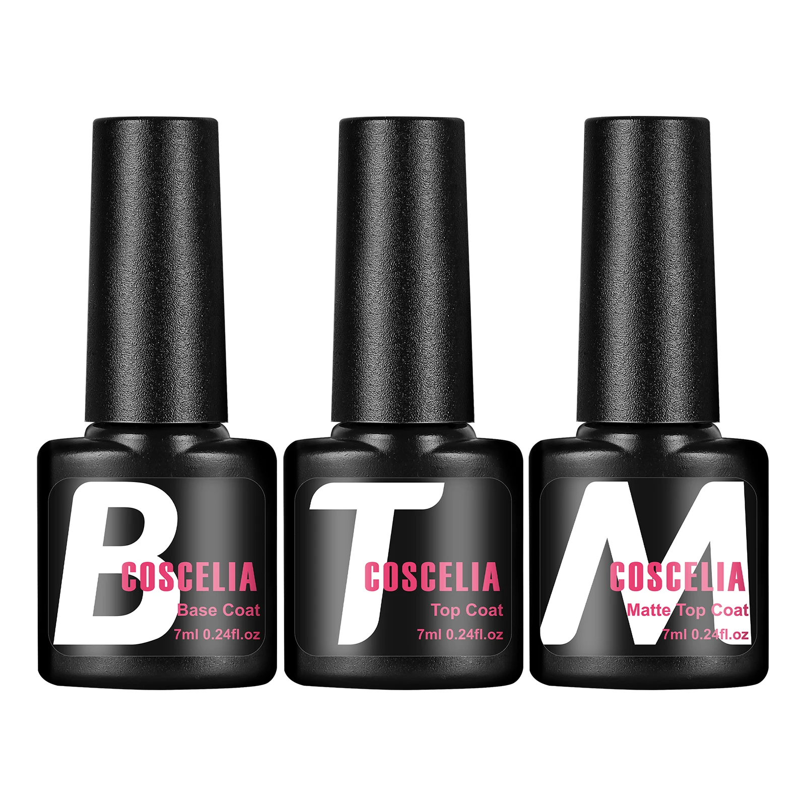 COSCELIA 3pcs Gel Base Coat Top Coat Set Nail Matte Glossy Effect Long Lasting Semi-permanent Gel Nail Primer Manicure Nail Set