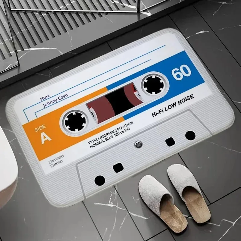 Vintage Cassette Tape Living Room Door Mat Carpet Retro Music Theme Design Anti-slip Rug Classic Tape Pattern for Home Decor