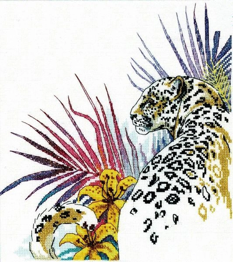 Gold Collection Embroidery Jaguar Counted Cross Stitch Kits Ttaly with Cotton Flosses & Needlework Kit for Wall