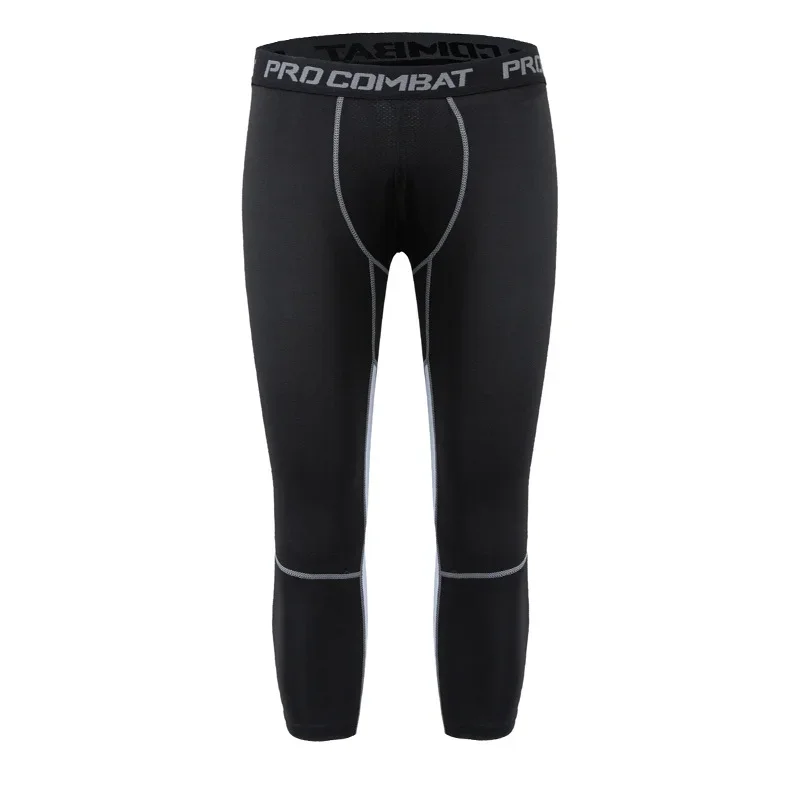 Men's Outdoor Ice Silk Quick Dry Sports Tight Pants Elastic Fitness Breathable Compression Printed Running Seven-Foot Pants