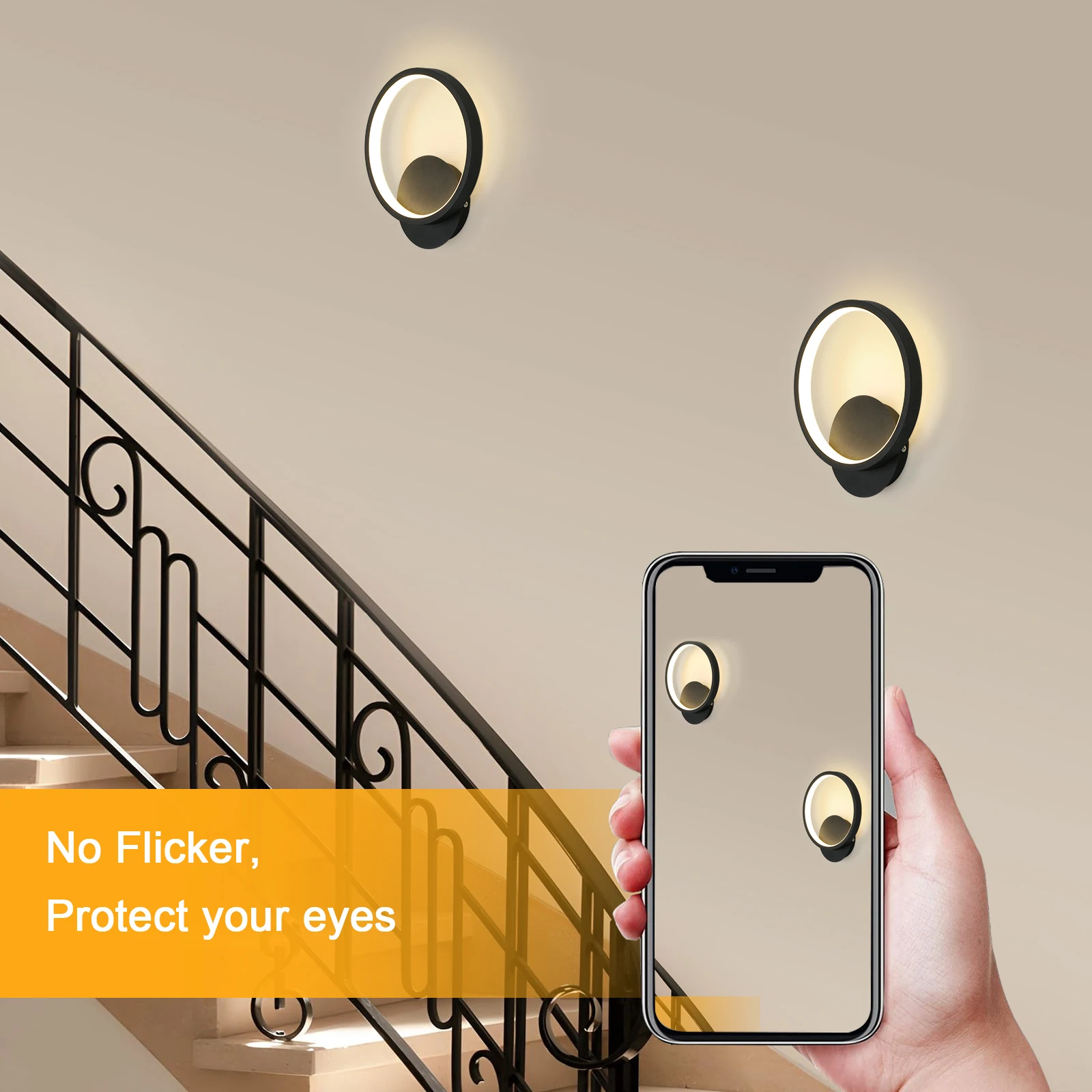 Modern Round LED Wall Light, 12W 1400LM Indoor Wall Light, 3000K Warm White, Wall Mounted Light for Bedroom, Living Room, Hallway, Stairs and Bedside