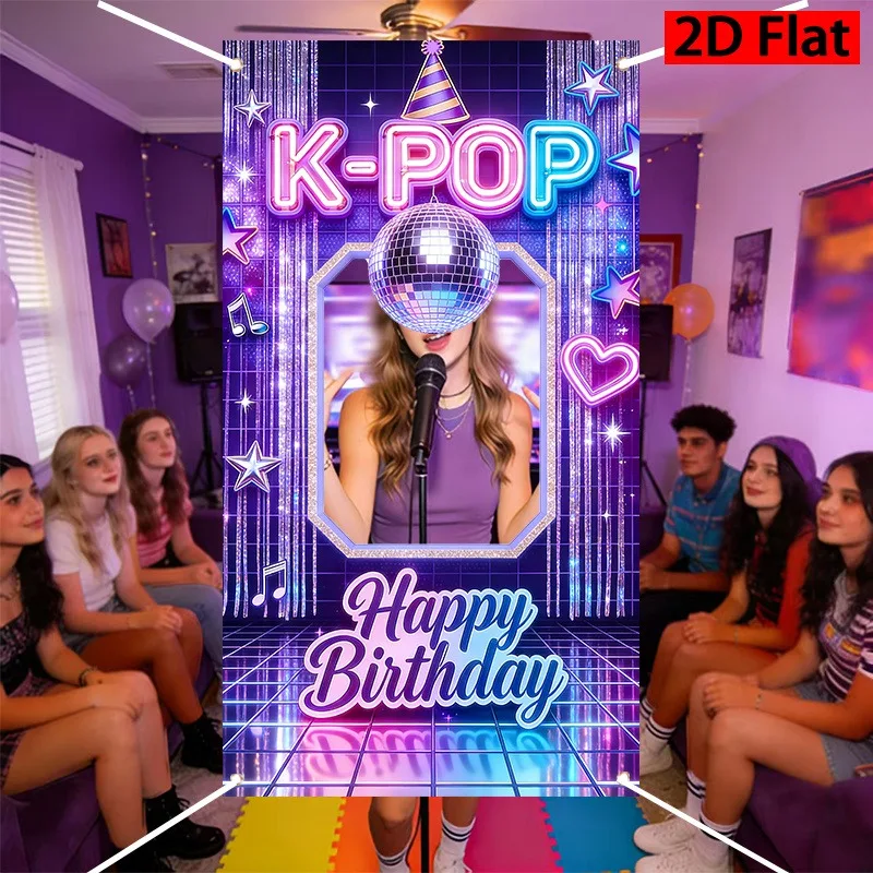 Vibrant Purple Glitter Disco Party Backdrop with Music Notes