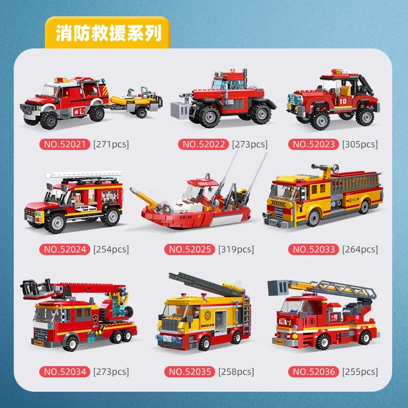 City Firefighting Equipment Series Firefighting Ladder Truck Rescue Truck Building Blocks Bricks Toys Gifts