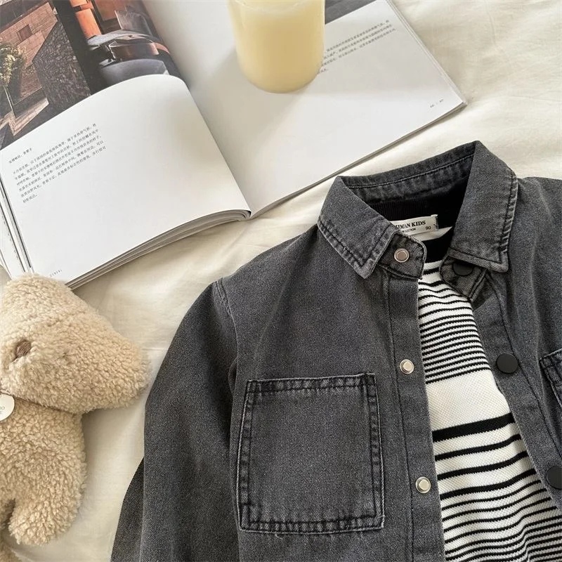 Chemise en Jean à Manches sulfpour Bébé Fille et Garçon de 1 à 10 Ans, Blouse en Denim à la Mode, Tenue de Printemps et Automne