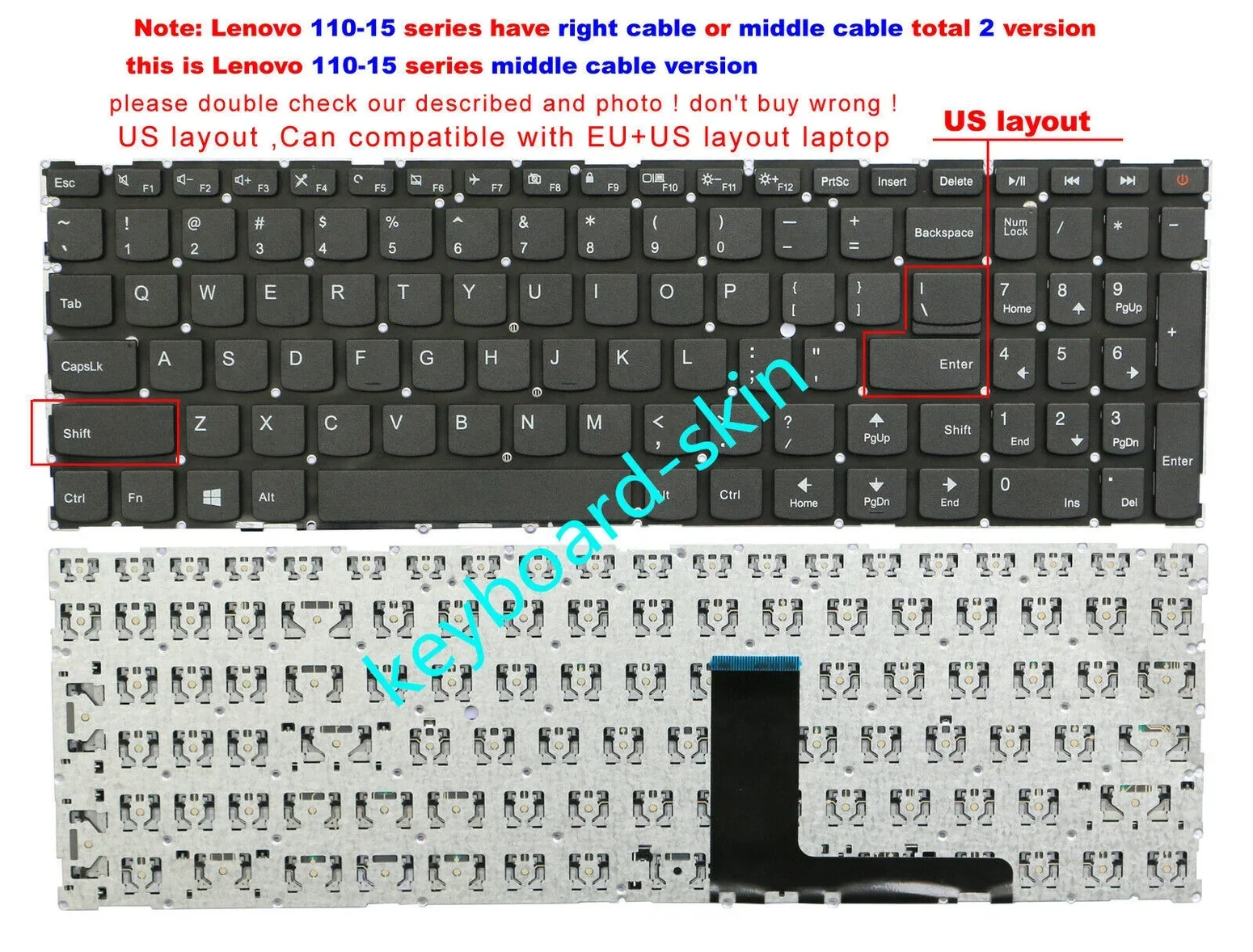 Nuova Tastiera Usa No-Frame Per Lenovo 110 Touch-15Acl 110-15Acl 110-15Ast 110-15Ibr V110-15Ast V110-15Ikb V110-15Isk Cavo Centrale