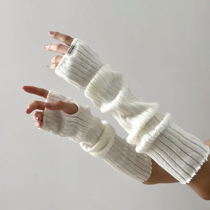 Y2K Women Sweet Knitted Arm Warmers Long Gloves Sleeve Winter Fingerless Gloves Lolita Girls Punk Gothic Accessories Mittens