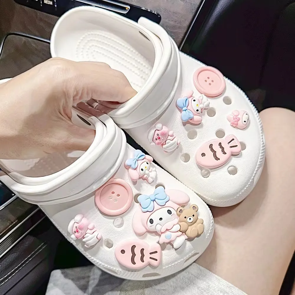 MESUCA Rosa süße kleine Fische Charm Knopf Schuhe Zubehör Cartoon rosa Kaninchen Mädchen Holz Clogs Sandalen Dekoration Party Geschenk