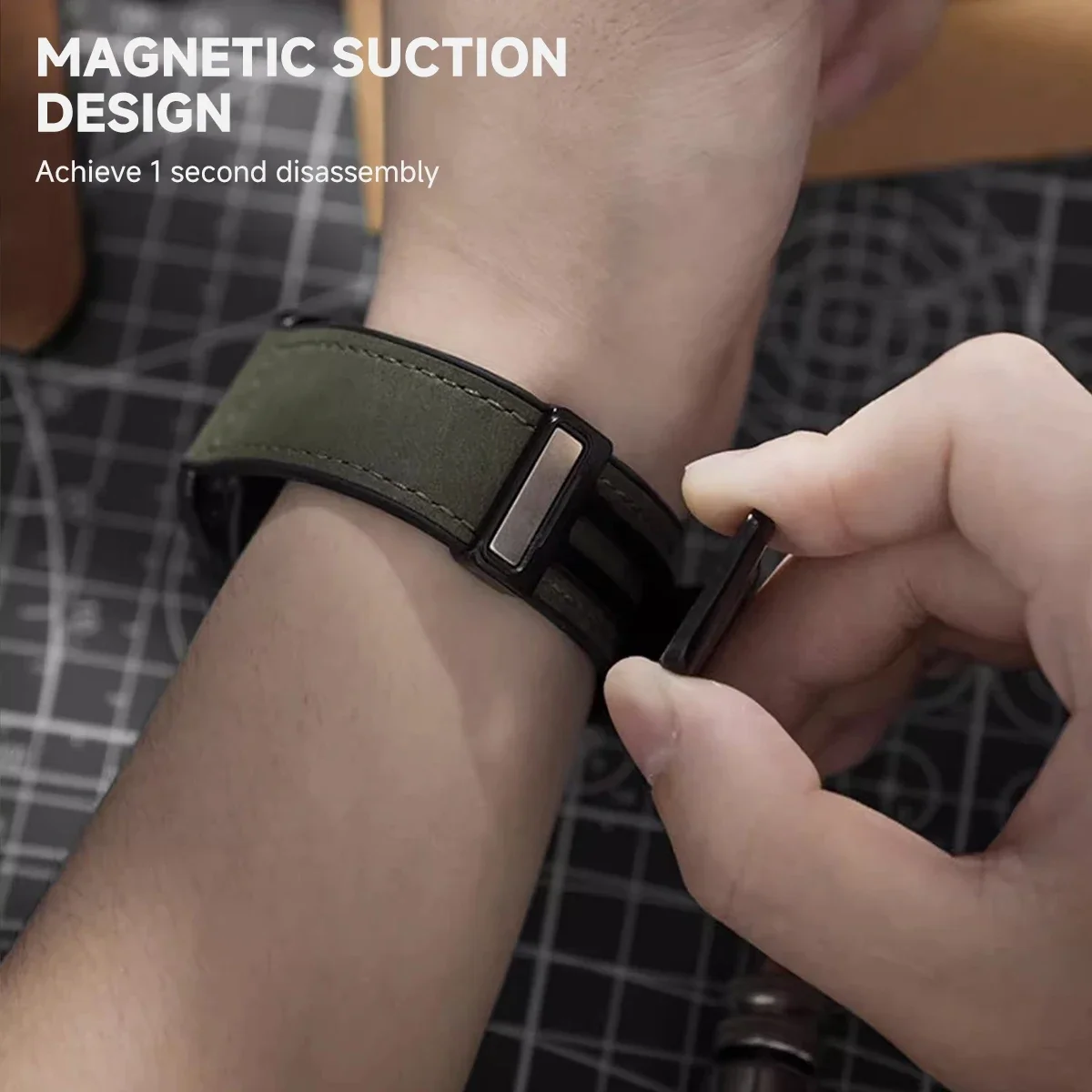 Magnetic Buckle Leather Silicone Watch Band Bracelet