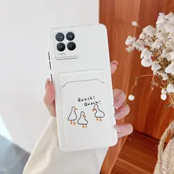 Cartoon Card Slot Holder Wallet Phone Case with Back Cover - Realme 10 ProPlus 5G (White Duck)