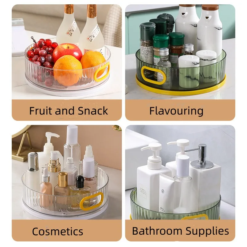 

360 Rotating Tray Bathroom Storage Box Kitchen Storage Container Cosmetic Organizer For Seasoning Snack Food Stationery Toiletry
