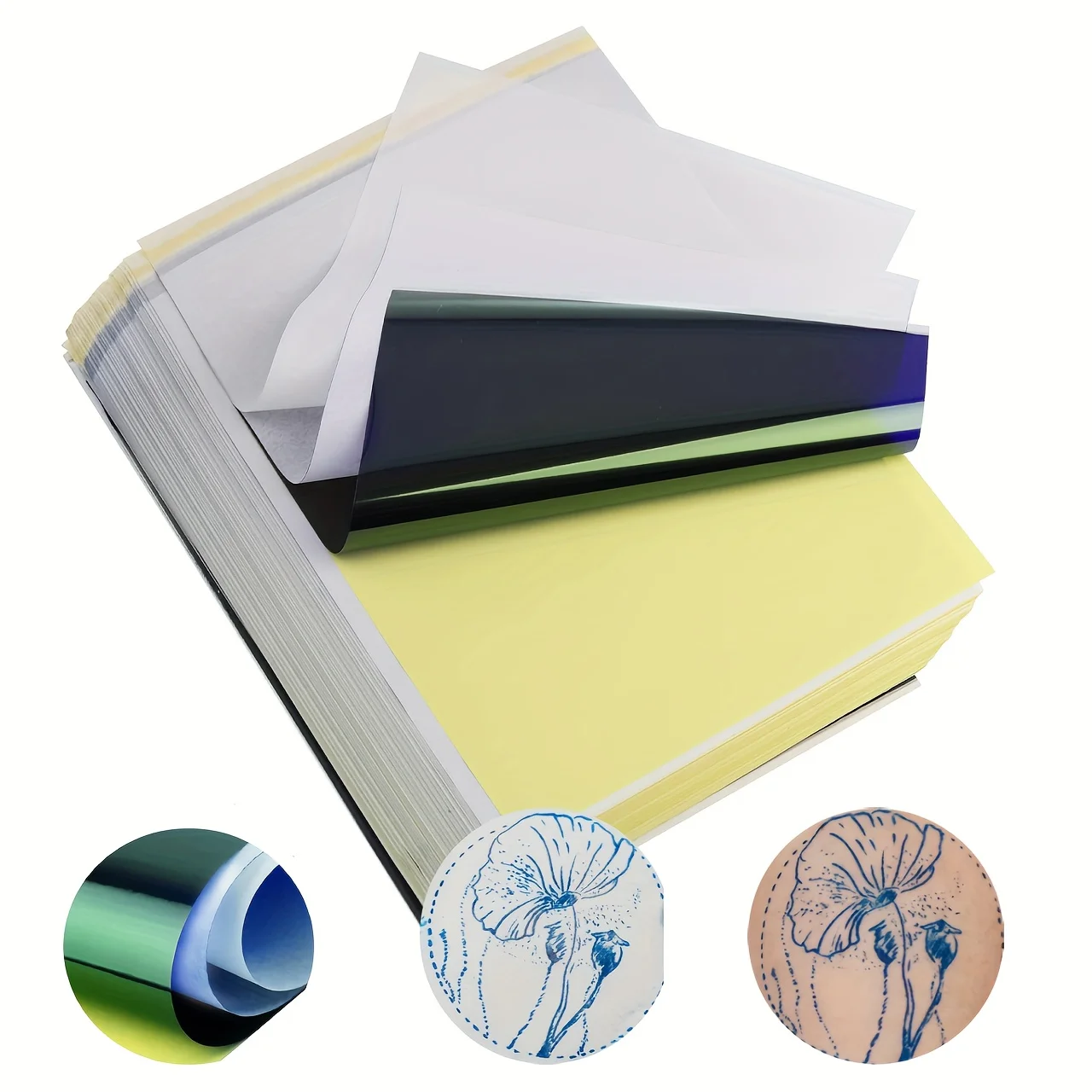 50pcs A4 문신 전사지, 문신용 열전사 스텐실 템플릿 용지, 전문 문신 용품 아티스트 트레이싱 도구