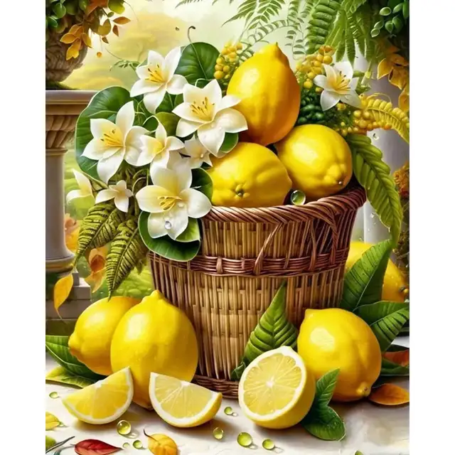 Momoart Kit de peinture pour adultes citron fruits bricolage sur toile peinture par numéros fleur Art dessin nouveautés peint à la main 4