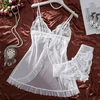Un ensemble de chemise de nuit Ultra Sexy en Tulle, soutien-gorge à col en v, jupe de nuit ouverte, robe érotique pour femme, pyjama transparent, pantalon de Lingerie, kit de luxe 2
