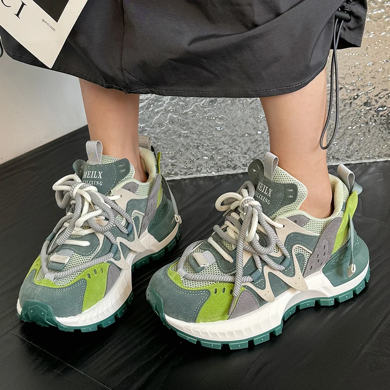 Women Platform Sneakers Casual Outdoor Mixed Colors Design Shoes Versatile Trend Sneaker Comfortable Lace Up Running Sport Shoes 3