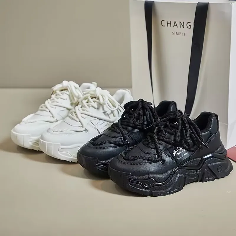 

Chunky Sneakers Women Lace-Up White Vulcanize Shoes Casual Fashion Dad Shoes Platform Sneakers Basket Zapatos Mujer Envio Gratis