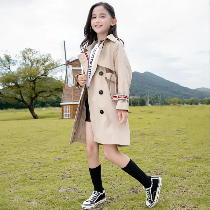 115-165CM Girls Windbreaker Children Outerwear Newest Jacket For Girls  Solid Color Kids Spring Autumn Children Clothing Tops