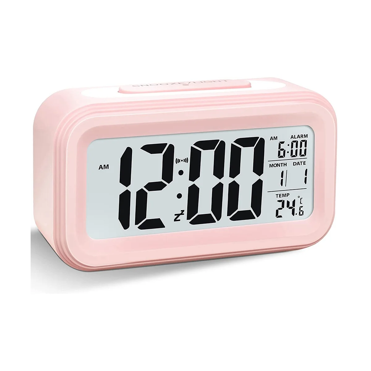 Reloj despertador Digital con luz LED, despertador de viaje silencioso,  funciona con pilas, color rosa