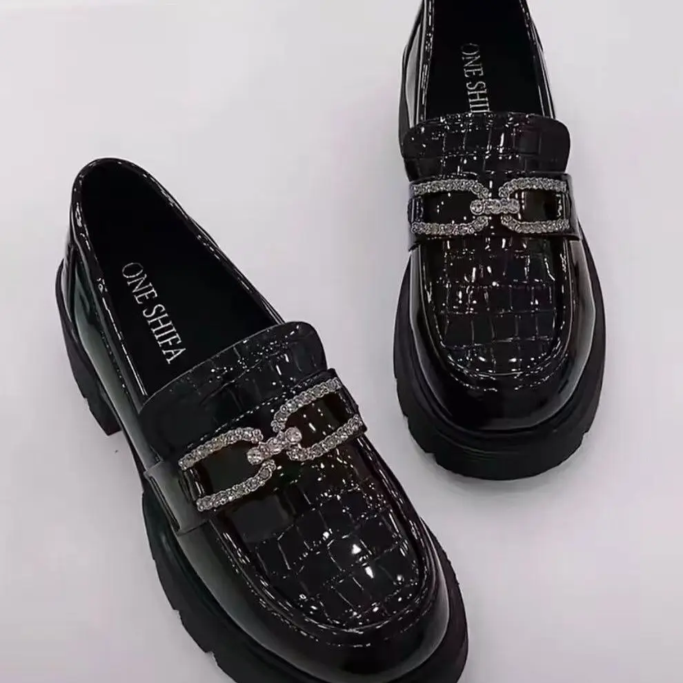Woman Pumps Loafers Cute Kawaii Platform Shoes For Women Fashion Leather Casual Block Heel Round Toe Chunky Heels Popular Shoe A 4