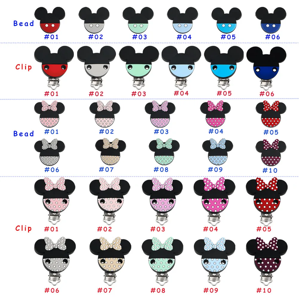 

3-5Pcs Silicone Beads Clips Cartoon Mickey Minnie DIY Nipple Holder Baby Pacifier Chain Accessories BPA-Free