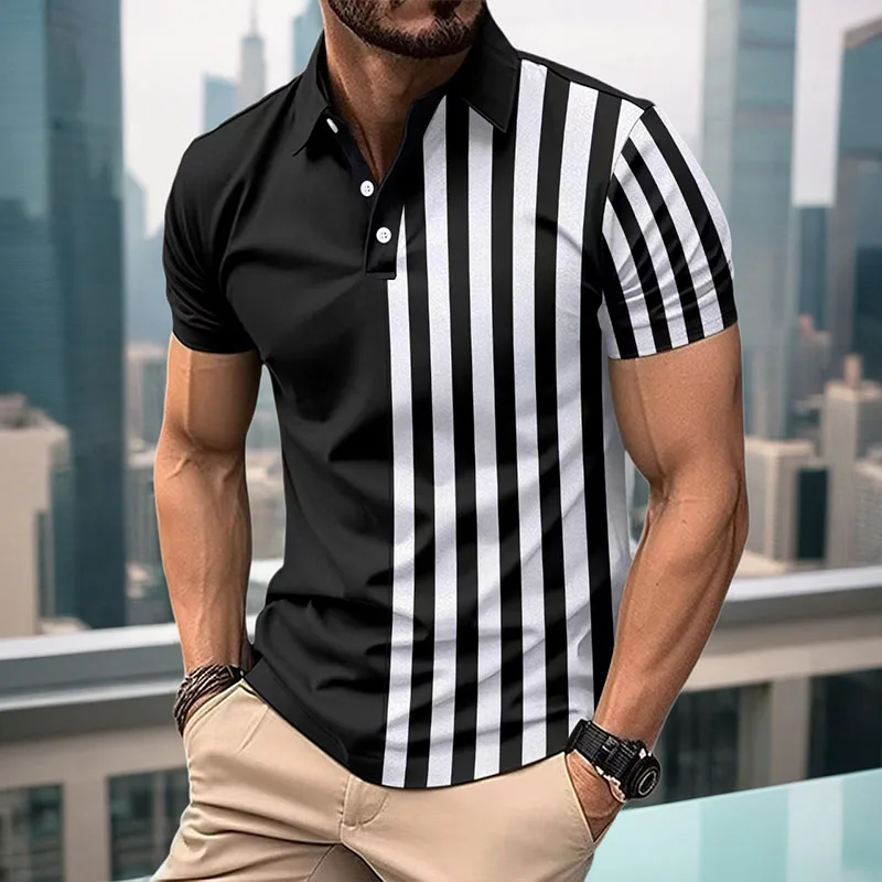 

Мужская Повседневная футболка-поло в полоску, с коротким рукавом