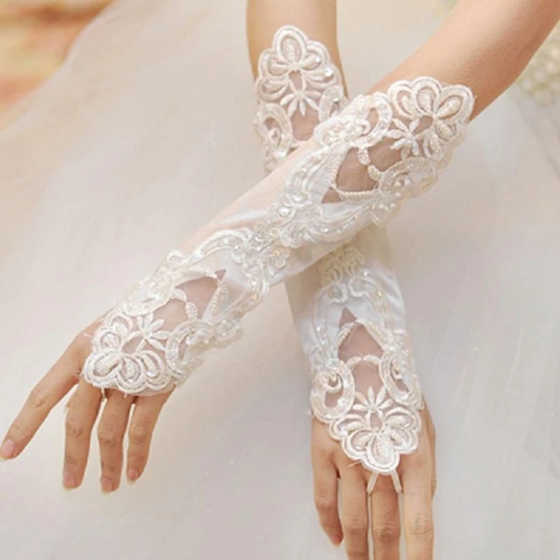 

Women Long Lace Gloves Elegant Princess Formal Wedding Fingerless Mittens