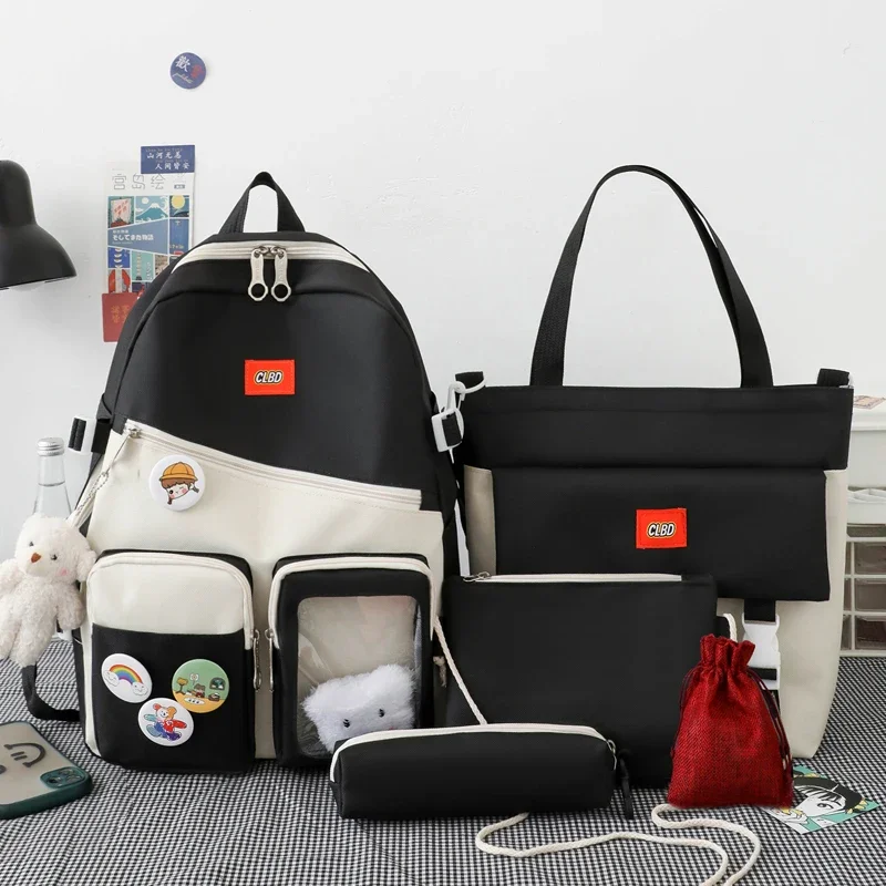 

Вместительный рюкзак для девочки-подростка, 5 предметов, Студенческая сумка, женские милые сумки для книг, водонепроницаемые школьные сумки для женщин, 2022