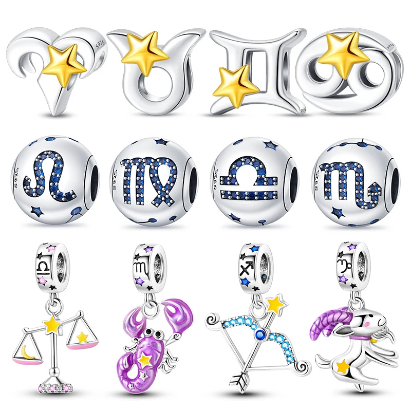 

925 Sterling Silver 3 Types of Twelve Zodiac Charm Series Beads for Original Pandora 925 Bracelet DIY Making Women Jewelry Gifts