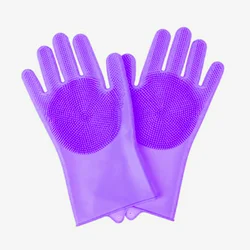 Silicone Pet Grooming & Bathing Glove for Hair Removal and Skin Protection (Purple)