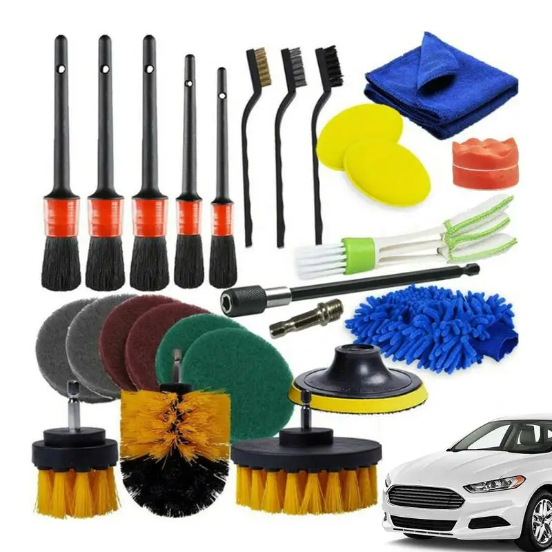 

26PCS Car Detailing Brush Set Car Cleaning Kit For Wheels Engine Dirt Dust Clean Brushes For Air Vents Tire Wheel Rim Clean