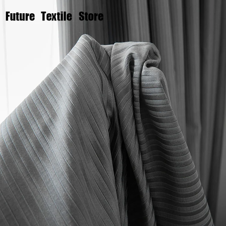 

2023 New Nordic Minimalist Lustery Striped Curtains for Living Room and Bedroom Luxury High-end Blackout Curtains Customization