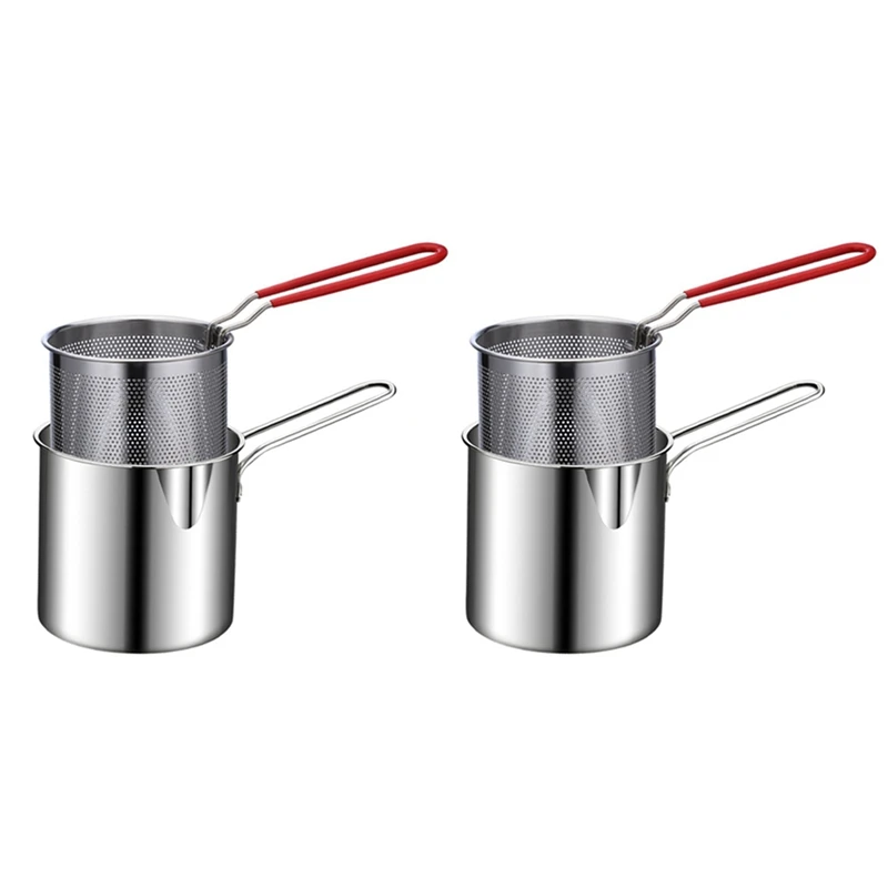 

2X Stainless Steel Deep Frying Pot Tempura French Fries Fryer With Strainer Chicken Fried Pans Kitchen Cooking Tool