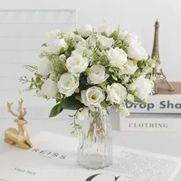 30cm Rose White Silk Bouquet Peony Artificial Flower 5 Big Head 4 Small Bud Wedding Brides Home Decoration Artificial Flower 4