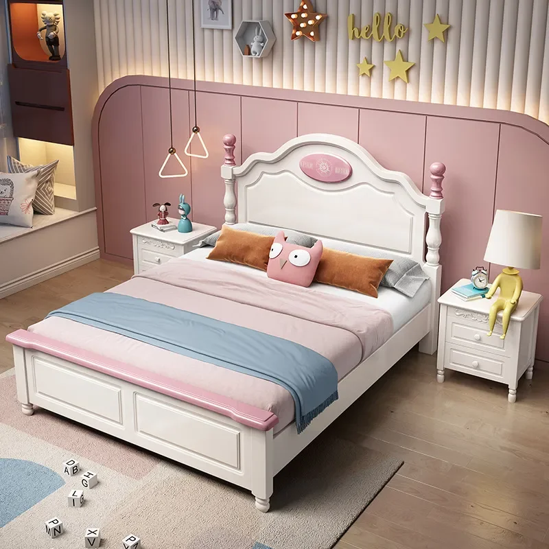 Letto singolo per bambini da 1,5 m in legno massello, stile americano moderno e semplice, per cameretta, letto da principessa per bambina da 1,2 m