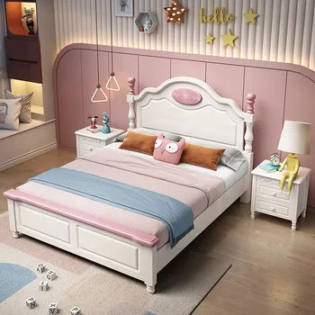 Letto singolo per bambini da 1,5 m in legno massello, stile americano moderno e semplice, per cameretta, letto da principessa per bambina da 1,2 m
