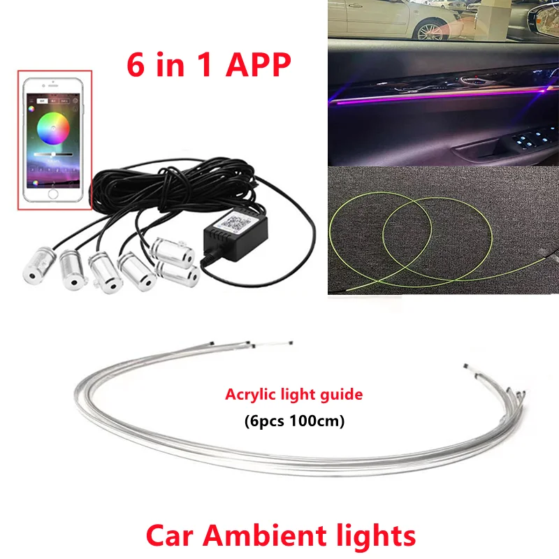 

Светодиодная RGB-лента для автомобиля, 6 в 1, 100 см