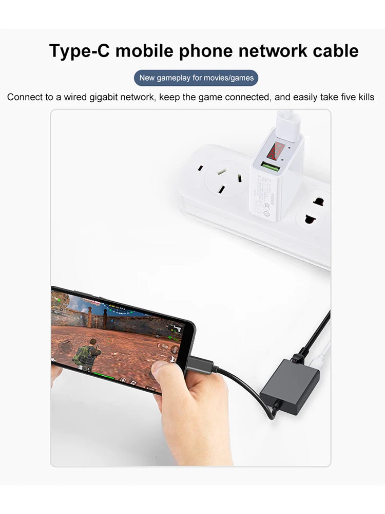 Type-C To RJ45 Internet Cable 1000Mbps USB Type C To RJ45 Lan Adapter Plug and Play Support PD Charging for Mobile Phone/Tablet