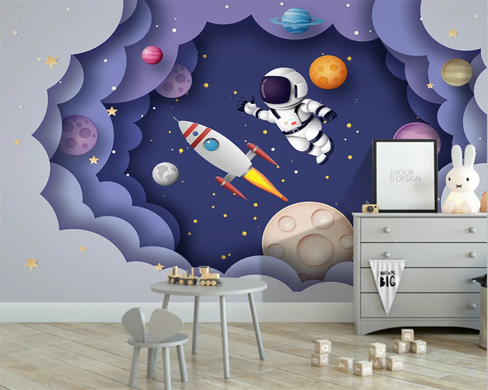 

beibehang papel de parede Customized modern new space astronaut rocket planet starry sky children's room background wallpaper