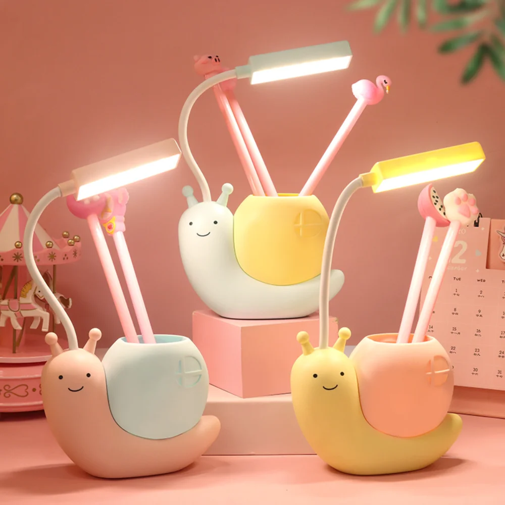 Cartoon table lamp cute snail night light USB rechargeable LED table light child eye protection desk lamp reading pen