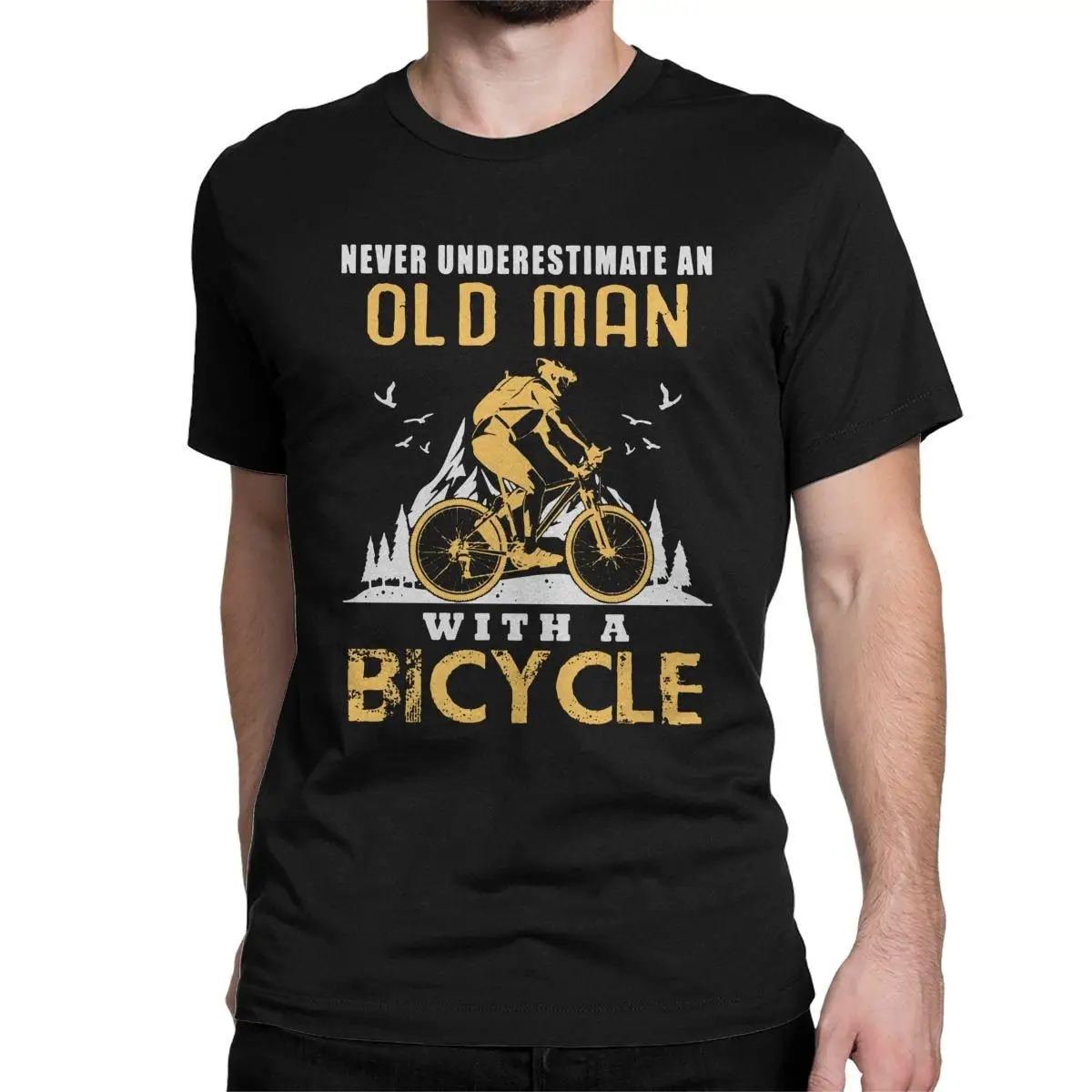

Never Underestimate An Old Man With A Mountain Bike T Shirt for Men 100% Cotton T-Shirts O Neck MTB Tees Clothes Summer