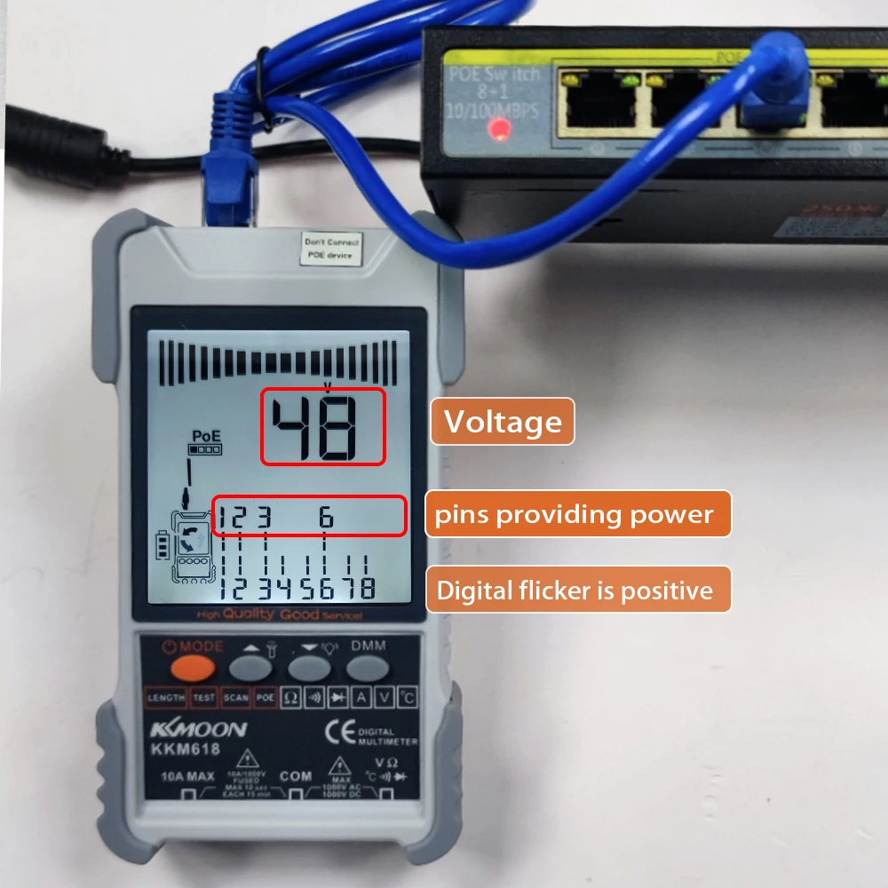 KKMoon KKM618 Handheld Cable Tester Digital Search POE Test Pairing Sensitivity Adjustable Network Cable Line Measure