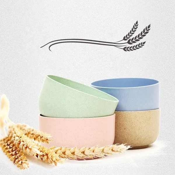 4 PCS/Set Wheat Straw Bowl Fruit Vegetable Dessert Rice Bowl Safe Household Tableware Kitchen Dining