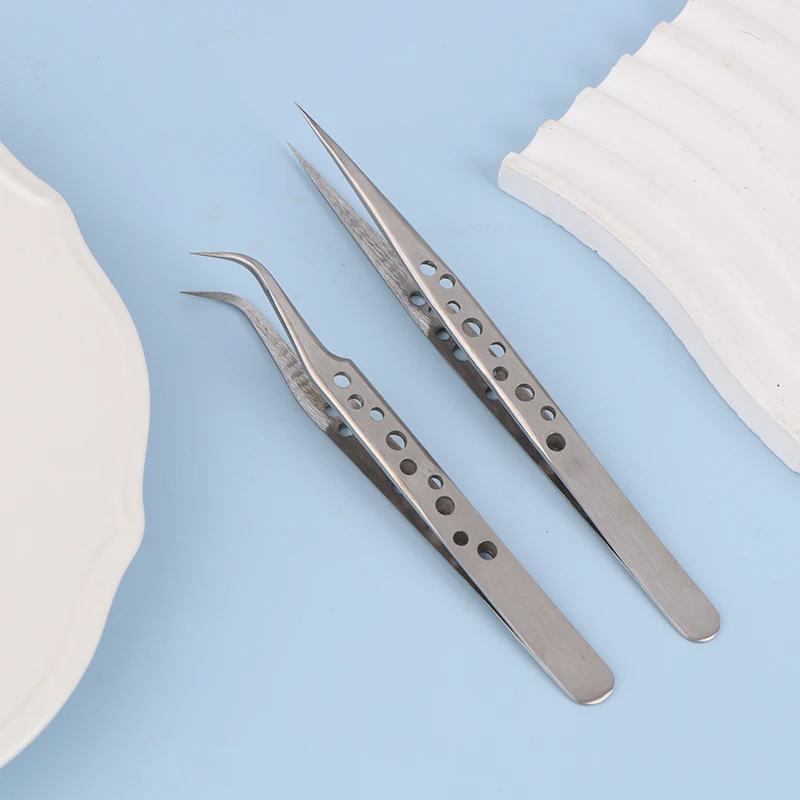 2Pcs 140/120mm 산업용 스테인레스 스틸 핀셋 전자 제품 정전기 방지 곡선형 스트레이트 팁 정밀 핀셋