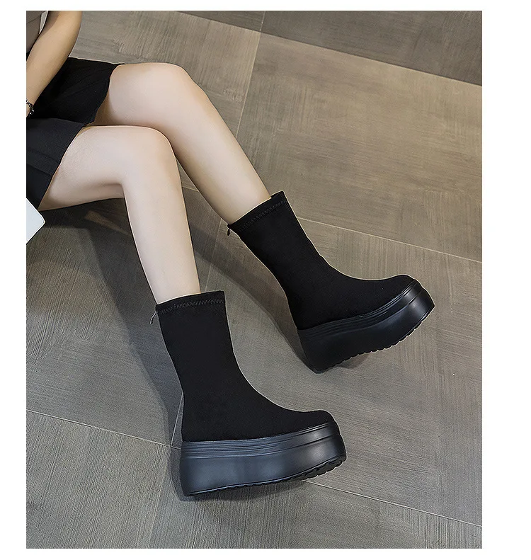 Women's  8cm Suede Leather Platform Boots - true deals club