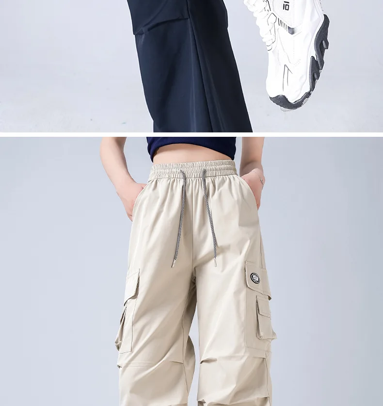 Stylish High Waist Cargo Pants Waterproof Quick Dry Casual Outdoor Hiking Pants with Drawstring