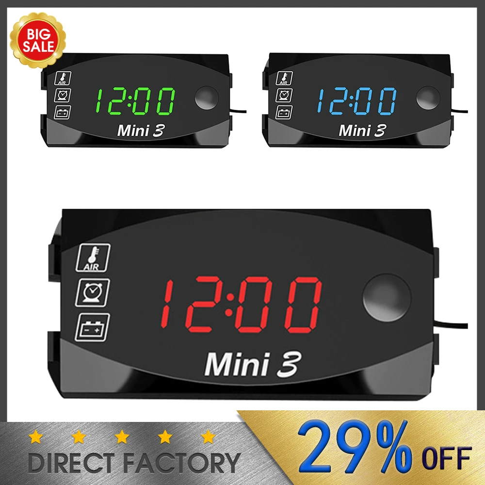 Dc 6v30v 3 In 1 Digital Time Clock + Thermometer +voltage Voltmeter