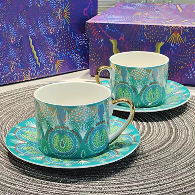 Tableware Plate Round Classic Limoges Porcelain Coffee Cup Saucer Christmas Tray Wedding Dinner Tool Dessert Salver 4pcs/Set